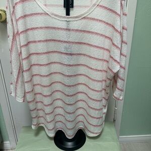 Bobeau Red and White Striped Blouse